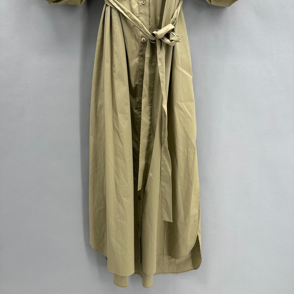 STAUD Reese Dress Khaki Puff Sleeve Midi Cotton Size XS Capsule Minimalist NEW - Picture 5 of 12